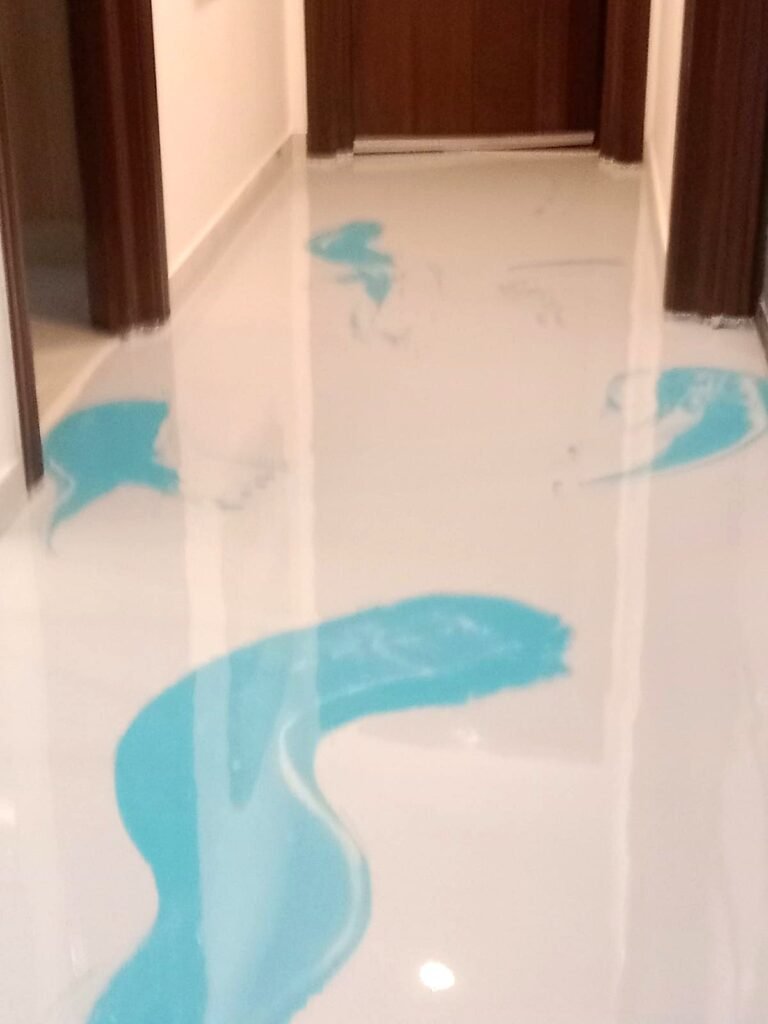 epoxy flooring blue marble hallway